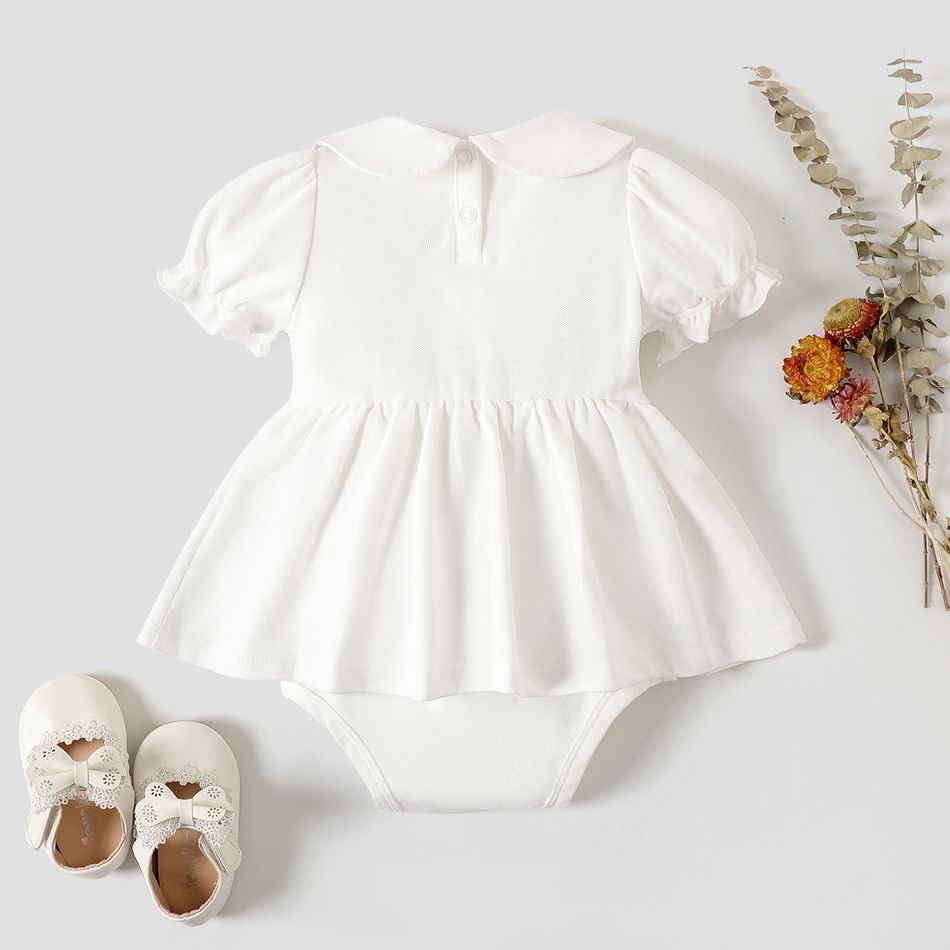 Baby Girl Embroidered Detail Peter Pan Collar Puff-sleeve Romper White big image 2