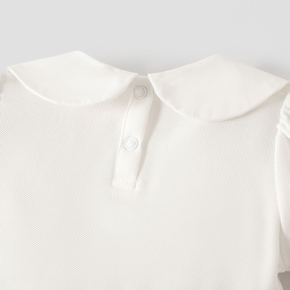 Baby Girl Embroidered Detail Peter Pan Collar Puff-sleeve Romper White big image 5