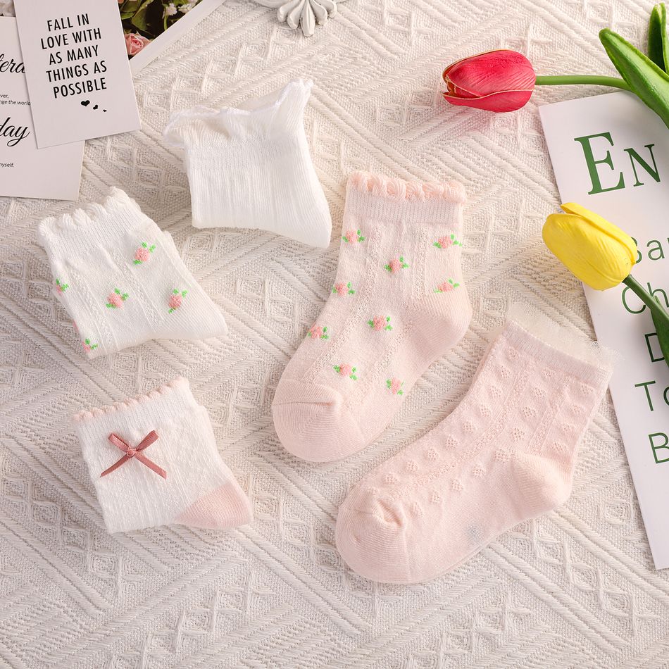 5 Pairs Baby Floral Print & Solid Socks Set Multi-color big image 4