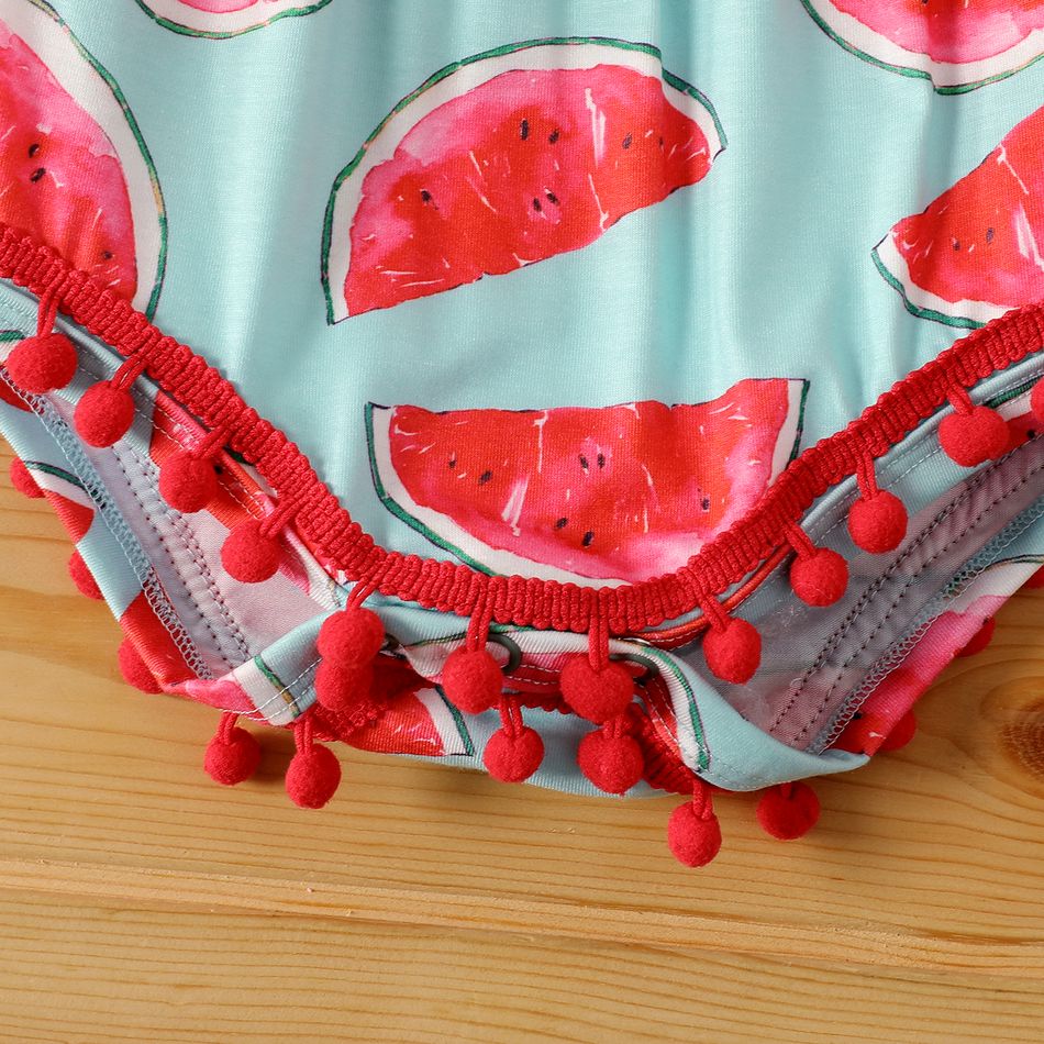 Naia™ Baby Girl Pom Poms Detail Allover Watermelon Print Tank Romper Red big image 5
