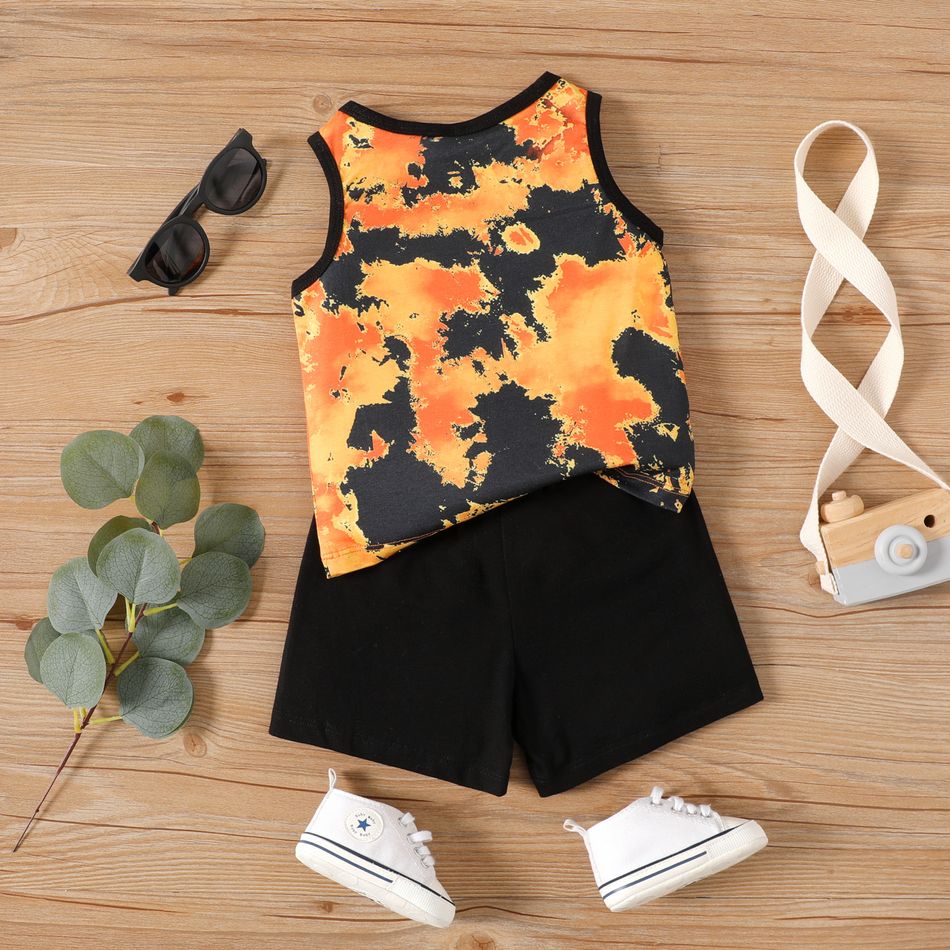 2pcs Baby Boy Letter Print Naia™ Tank Top and Cotton Shorts Set Orange big image 2