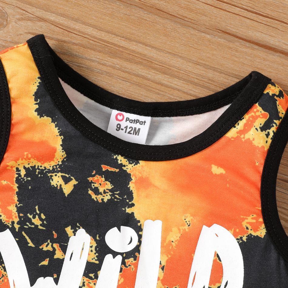 2pcs Baby Boy Letter Print Naia™ Tank Top and Cotton Shorts Set Orange big image 5