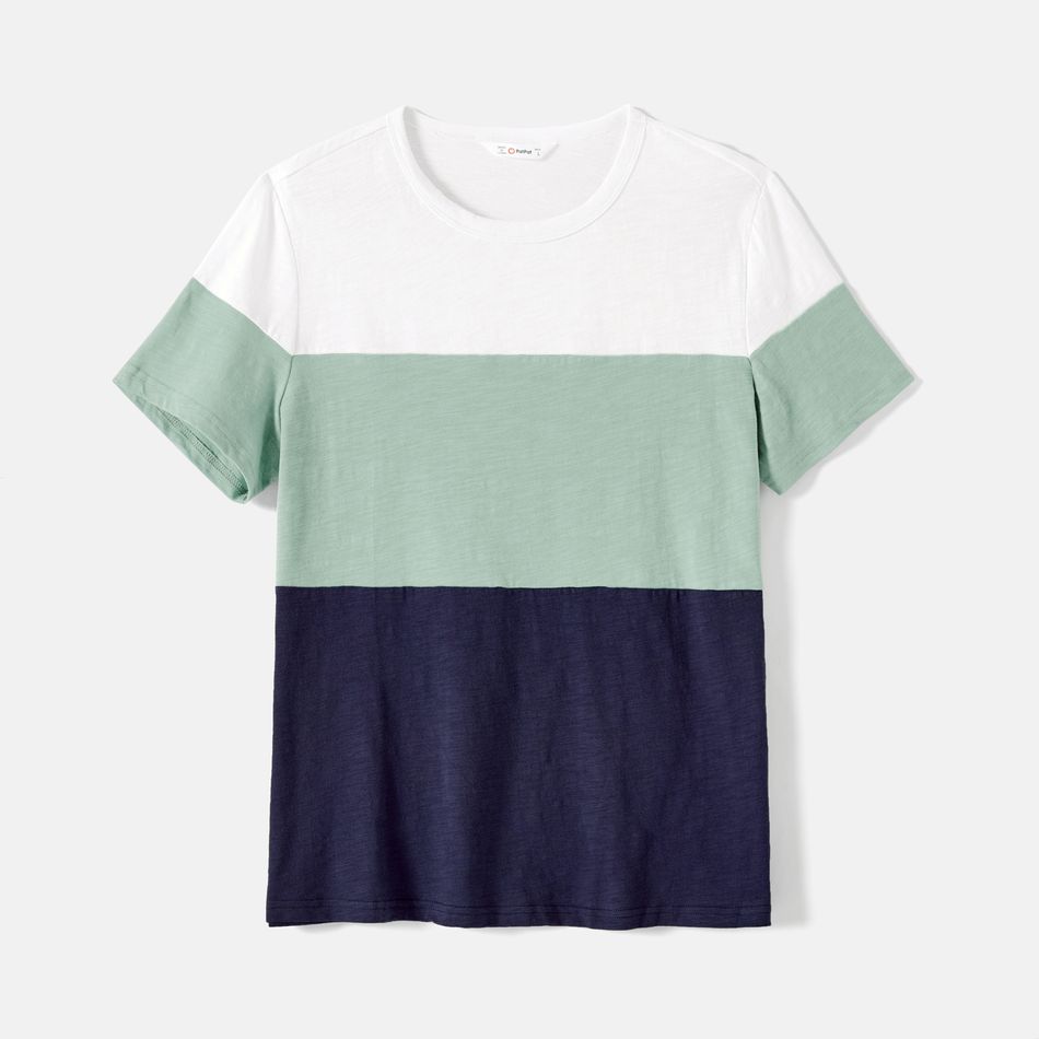 Family Matching Solid Cotton Button Front Drawstring Tank Dresses and Short-sleeve Colorblock T-shirts Sets GrayGreen big image 18