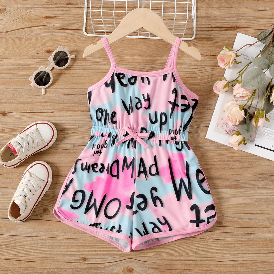 Toddler Girl Naia Letter Painting Print Bowknot Design Slip Rompers Colorful big image 4