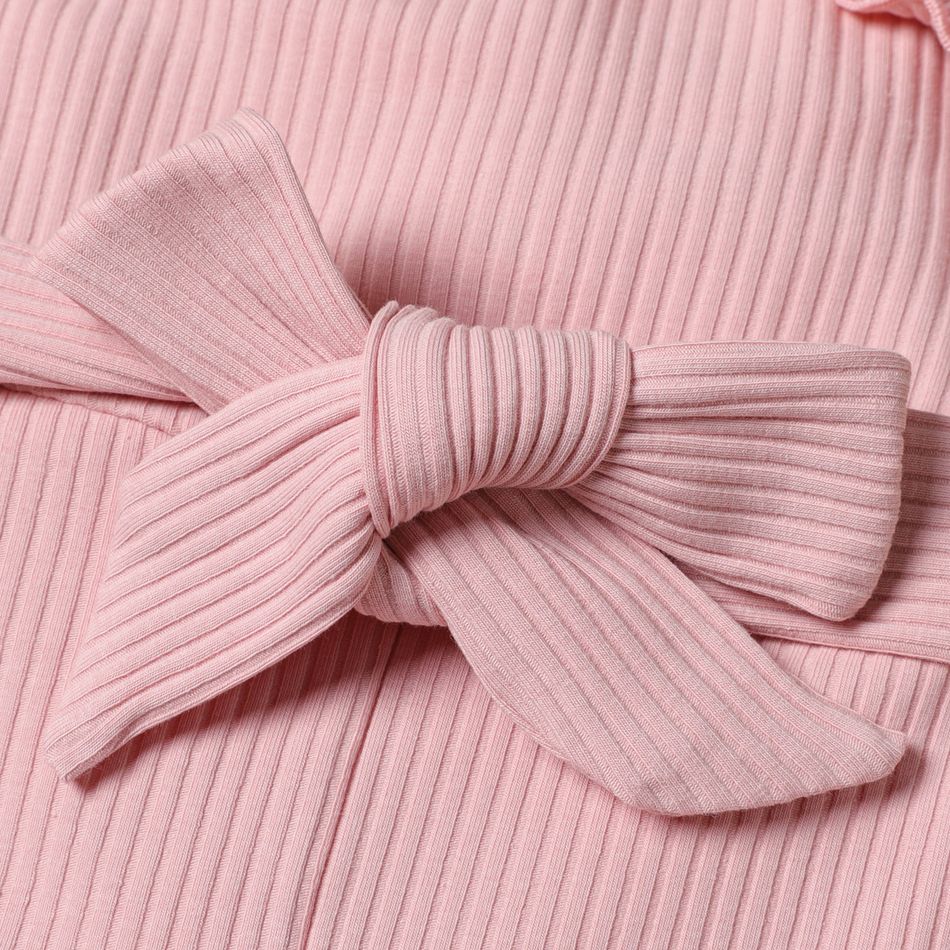 2pcs Baby Girl Pink Cotton Ribbed Ruffle Trim Halter Sleeveless Bell Bottom Jumpsuit & Belt Set Pink big image 5