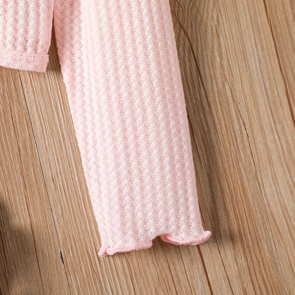 Eco-friendly RPET Fabric Toddler/Kid Girl Solid Color Bowknot Design Waffle Cardigan Pink big image 5