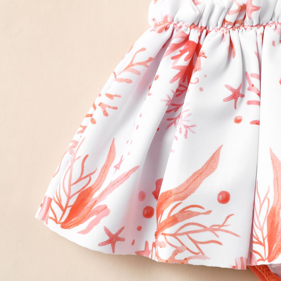 Baby Girl Allover Ocean Animals Print Spaghetti Strap One-piece Swimsuit PinkyWhite big image 7