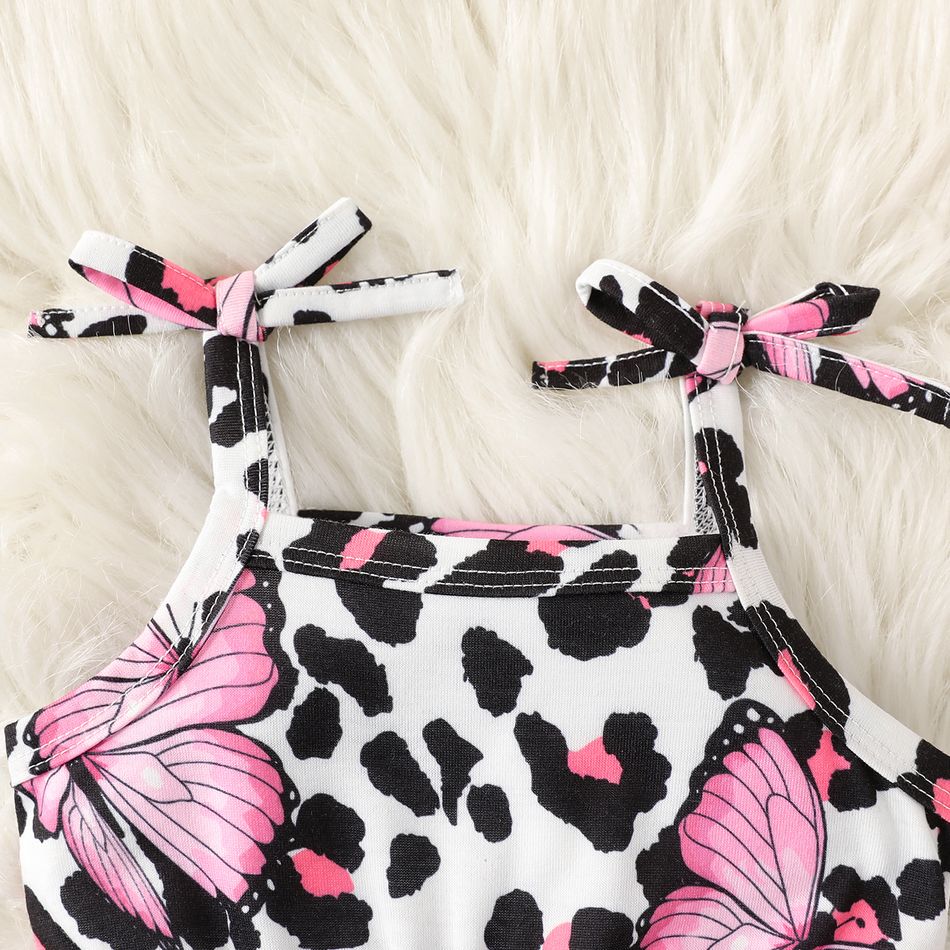 2pcs Baby Girl Allover Butterfly & Leopard Print Cami Romper & Headband Set Black big image 3