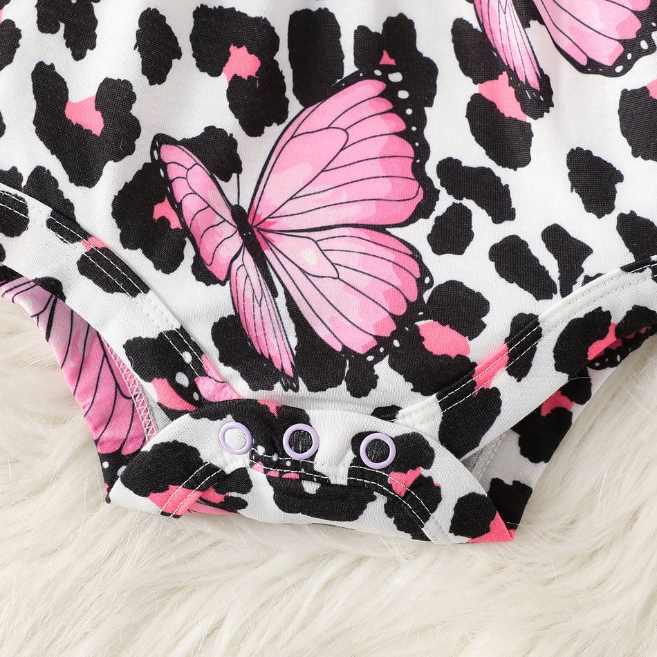 2pcs Baby Girl Allover Butterfly & Leopard Print Cami Romper & Headband Set Black big image 4