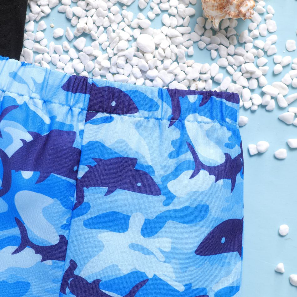 2pcs Baby Boy Cotton Shark & Letter Graphic Tank Top and Allover Print Shorts Set ColorBlock big image 4