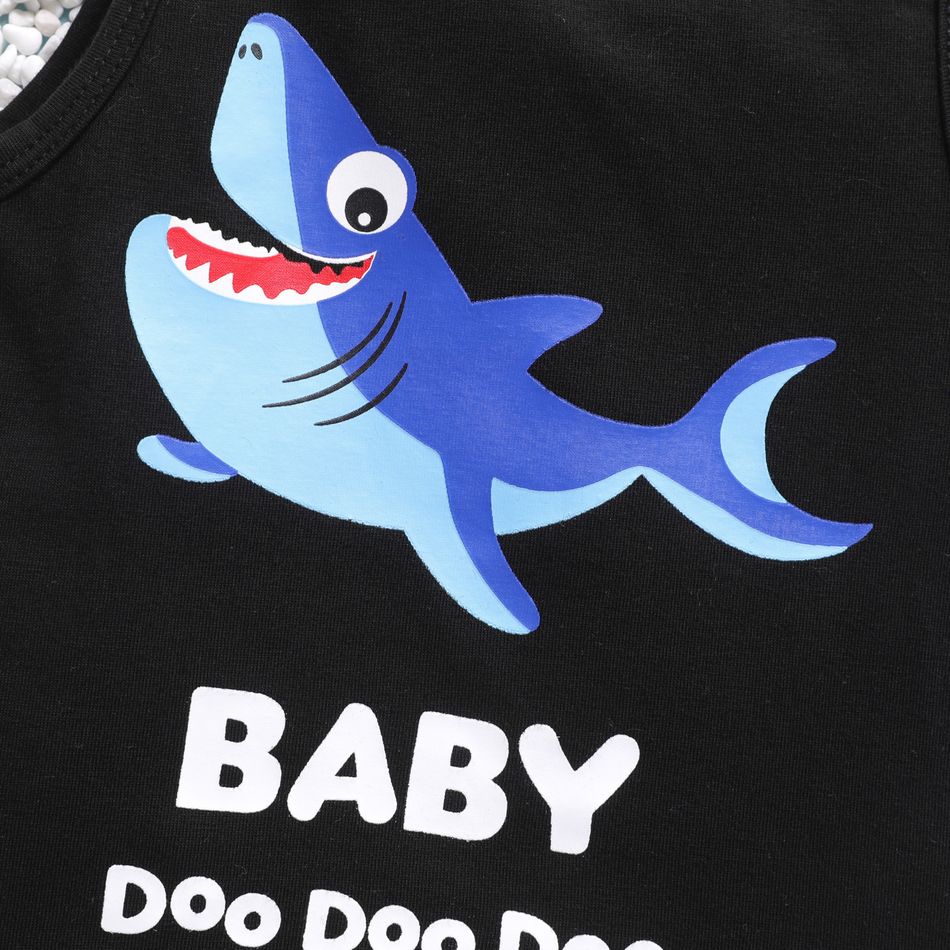 2pcs Baby Boy Cotton Shark & Letter Graphic Tank Top and Allover Print Shorts Set ColorBlock big image 3