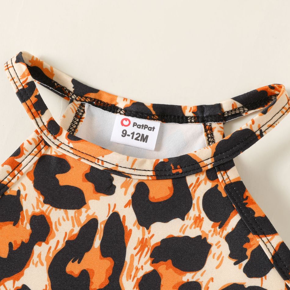Baby Girl Leopard Print Halter Sleeveless Dress Brown big image 3