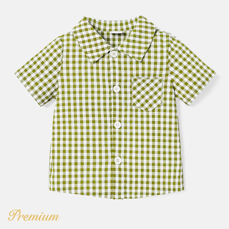 Baby Boy Gingham Short-sleeve Button Up Shirt GrayGreen big image 2