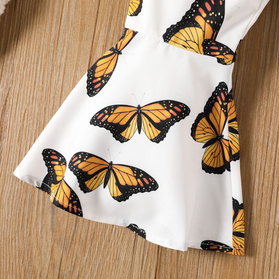 2-piece Toddler Girl Button Design Tie Knot Camisole Tank and Butterfly Print Flared Pants Set Brown big image 5
