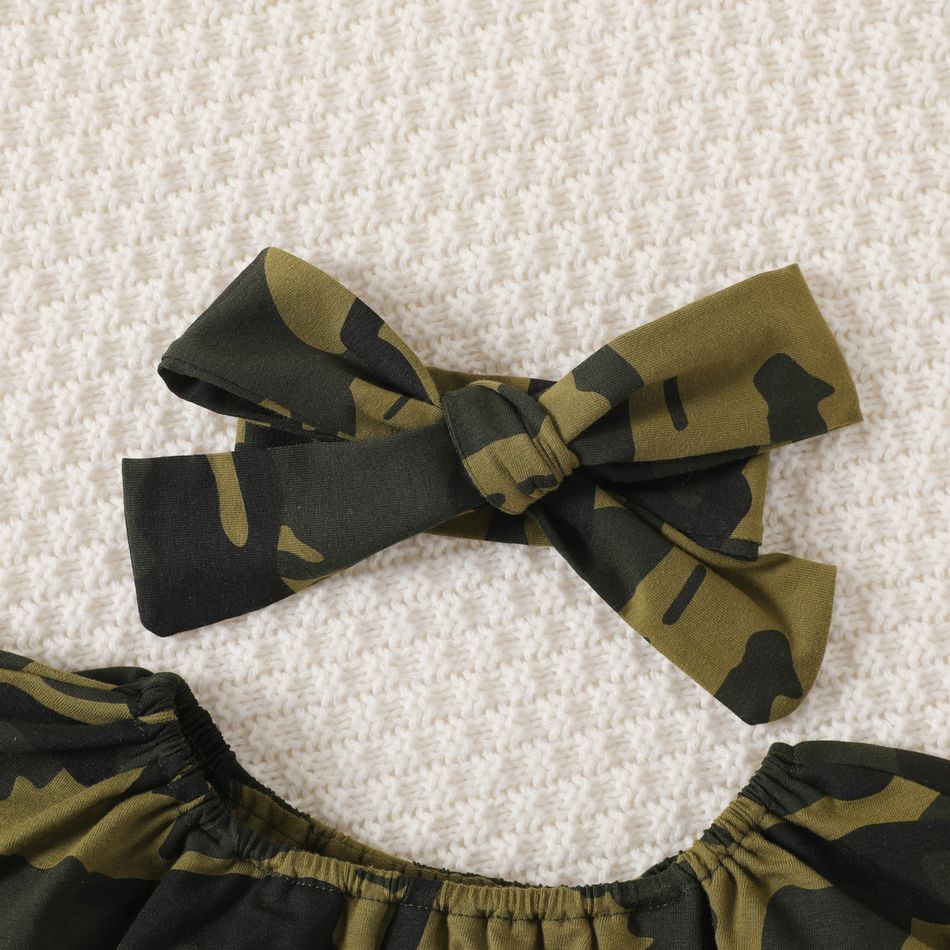 2pcs Baby Girl 95% Cotton Camouflage Print Ruffle Collar Sleeveless Dress & Headband Set Camouflage big image 3
