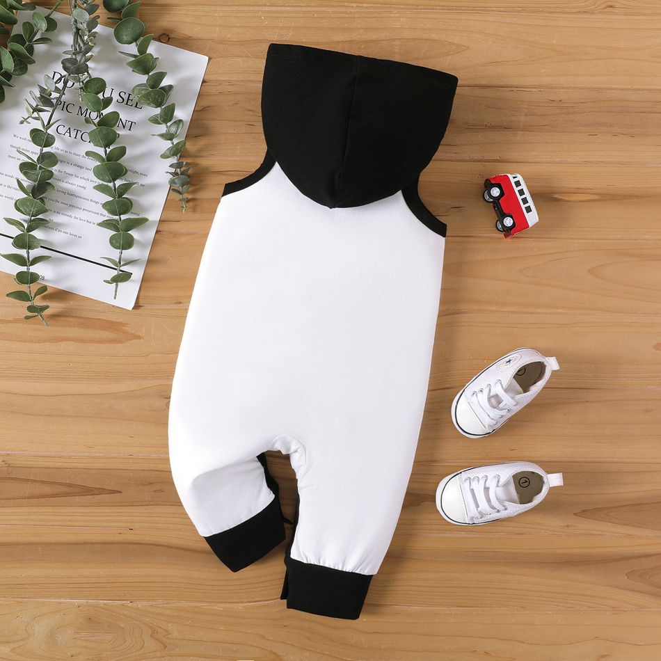 Baby Boy Cotton Contrast Hooded Graphic Print Tank Jumpsuit BlackandWhite big image 2