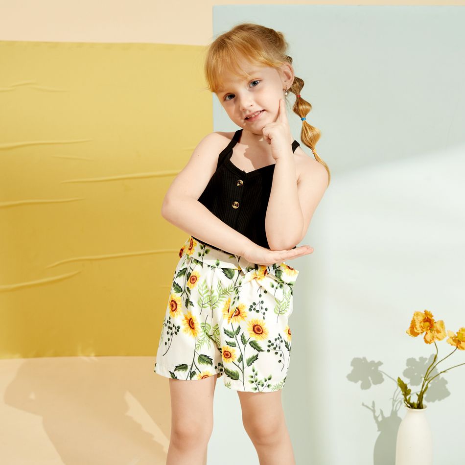 Baby / Toddler Girl Bowknot Floral Jumpsuit Black big image 2