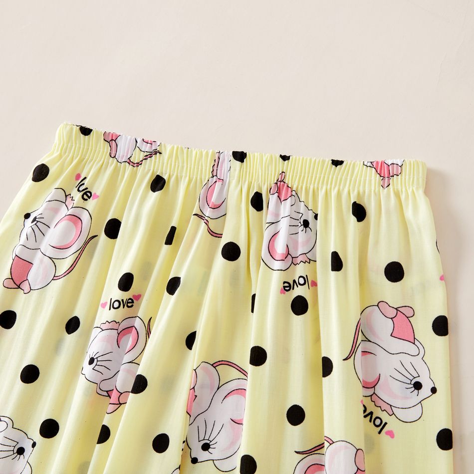 Kid Girl Spaceship/Floral & Elegant/Mouse & Polka dots Print Casual Pants Beige big image 4