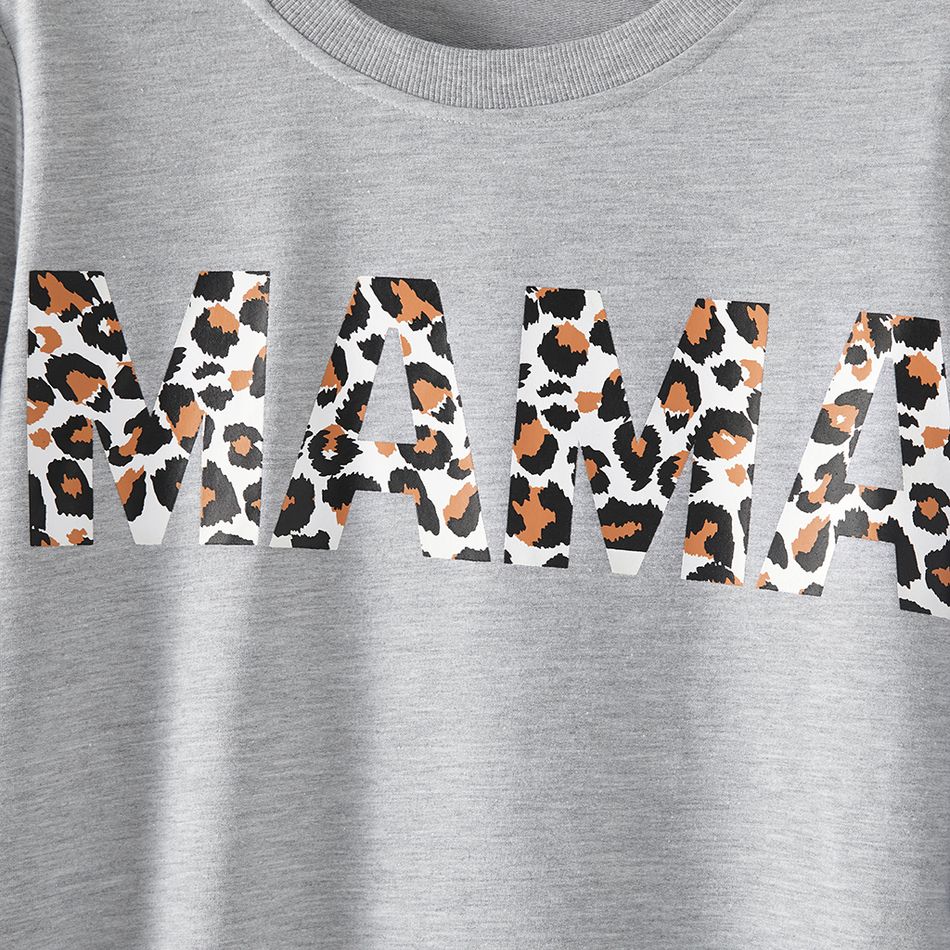 Leopard Letter Print Long-sleeve Sweatshirt Dress for Mom and Me Grey big image 4