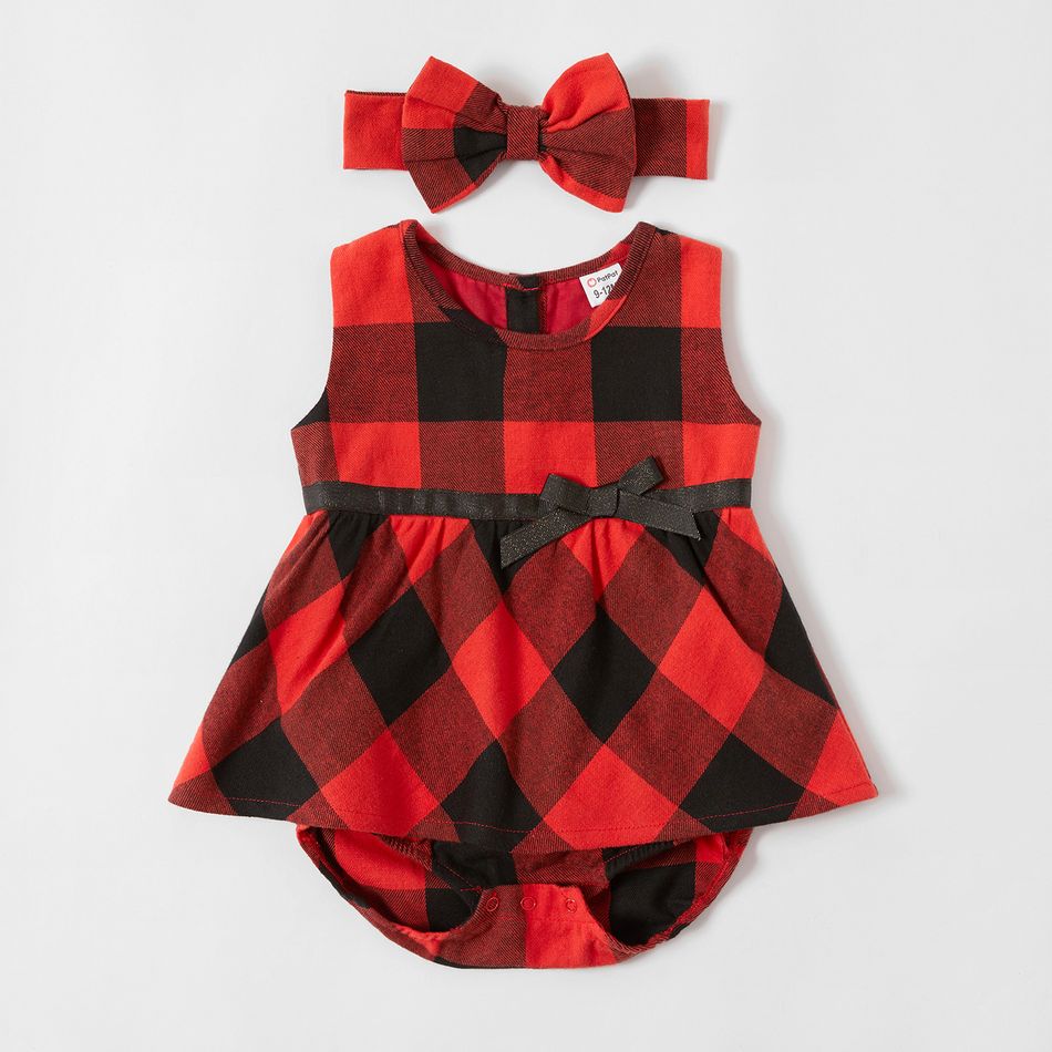 Mosaic Family Matching Cotton Christmas Sets(Bowknot Tank Dresses - Plaid Button Front Shirts- Rompers) Red big image 5
