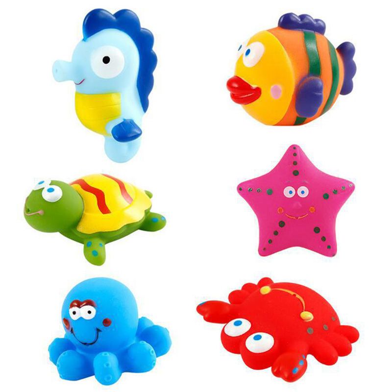6-pcs Baby Bath Toys Squeeze Float Animals Bathroom Swimming Water Toys  Early Educational Blue