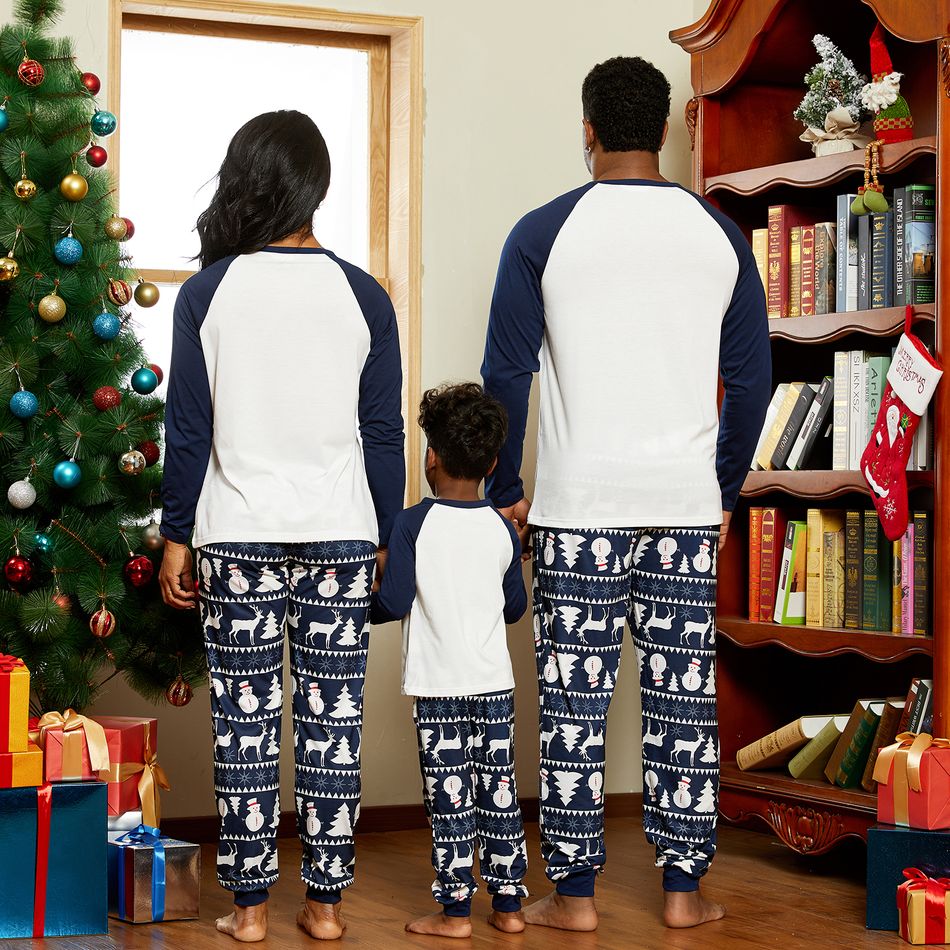 Christmas Antler Letter Top and Snowman Reindeer Print Pants Family Matching Pajamas Sets (Flame Resistant) Dark Blue big image 11