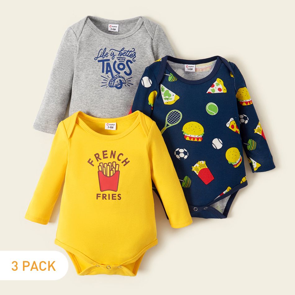 3-pack Baby Hamburger Bodysuits Set Multi-color