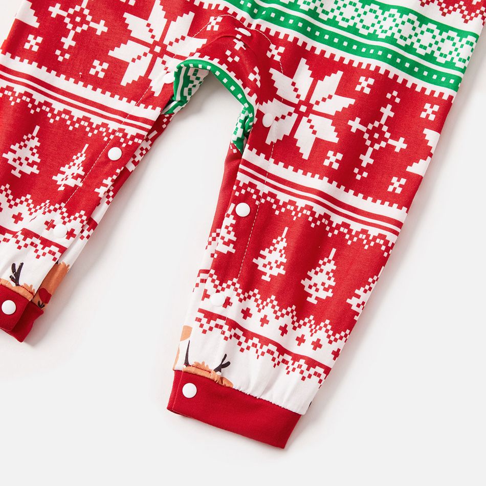 Family Matching Allover Red Christmas Snowflake Print Long-sleeve Pajamas Set(Flame Resistant) Red big image 7