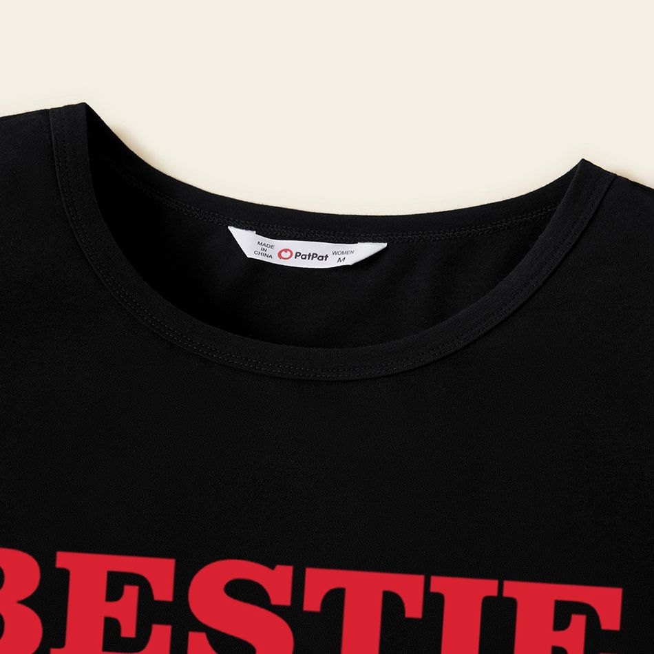 Mosaic Family Matching Bestie Letter Print Mommy and Me Cotton Tees Black big image 4