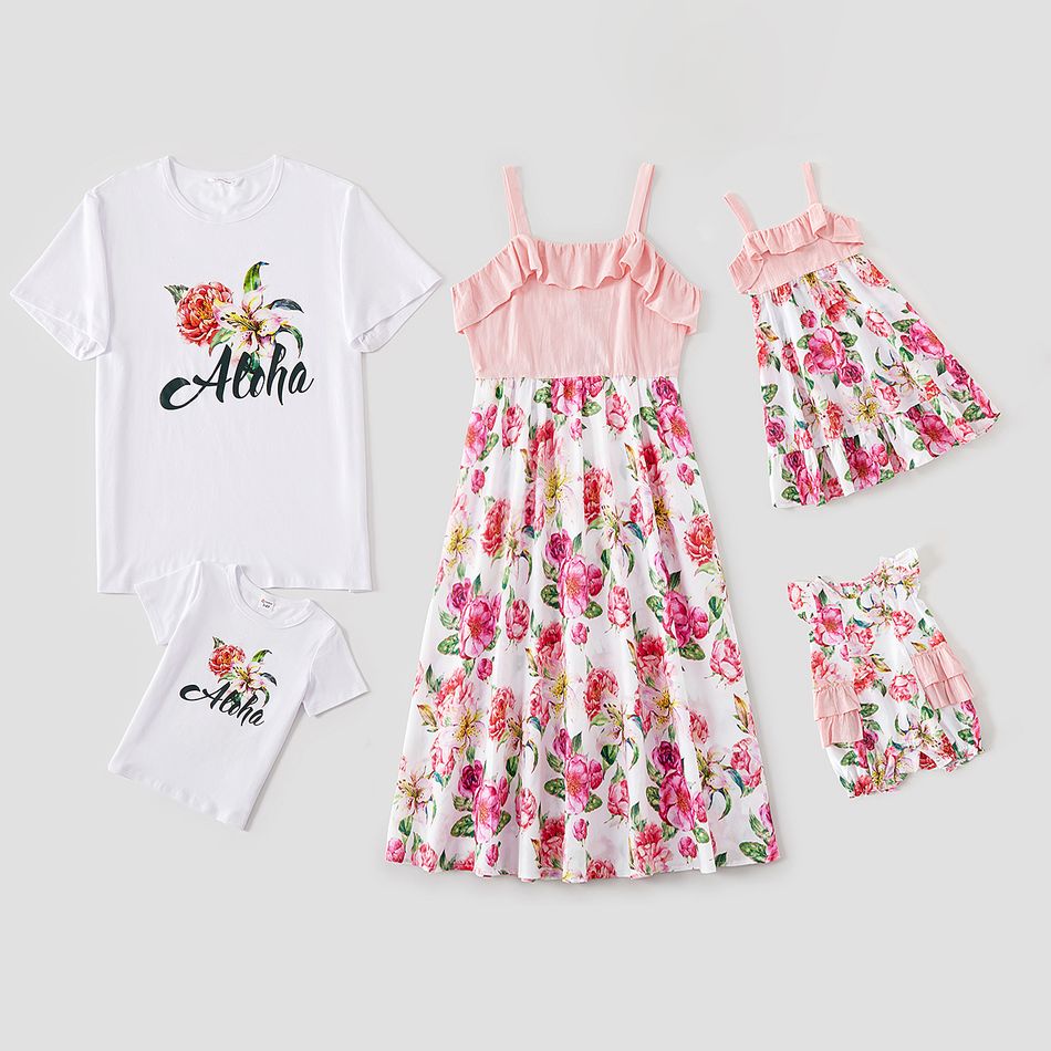 Mosaic Floral and Letter Print Family Matching Sets Pink
