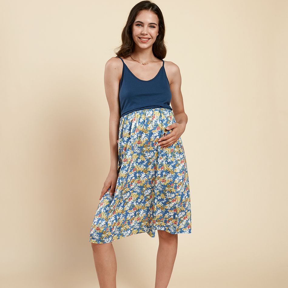 Nursing casual Color Block Print Cami X Sleeveless Nursing Dress Dark Blue
