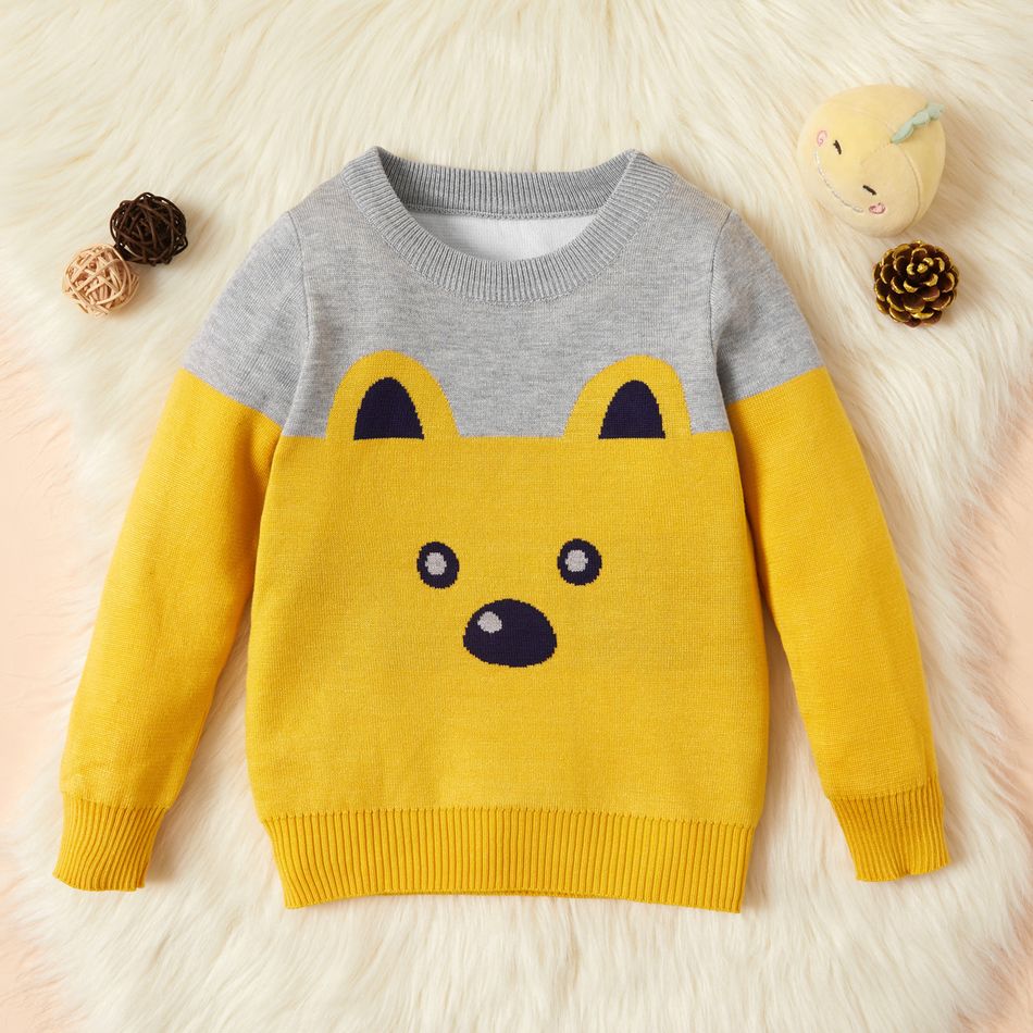 Baby / Toddler Bear Print Color contrast Long-sleeve Sweater Yellow