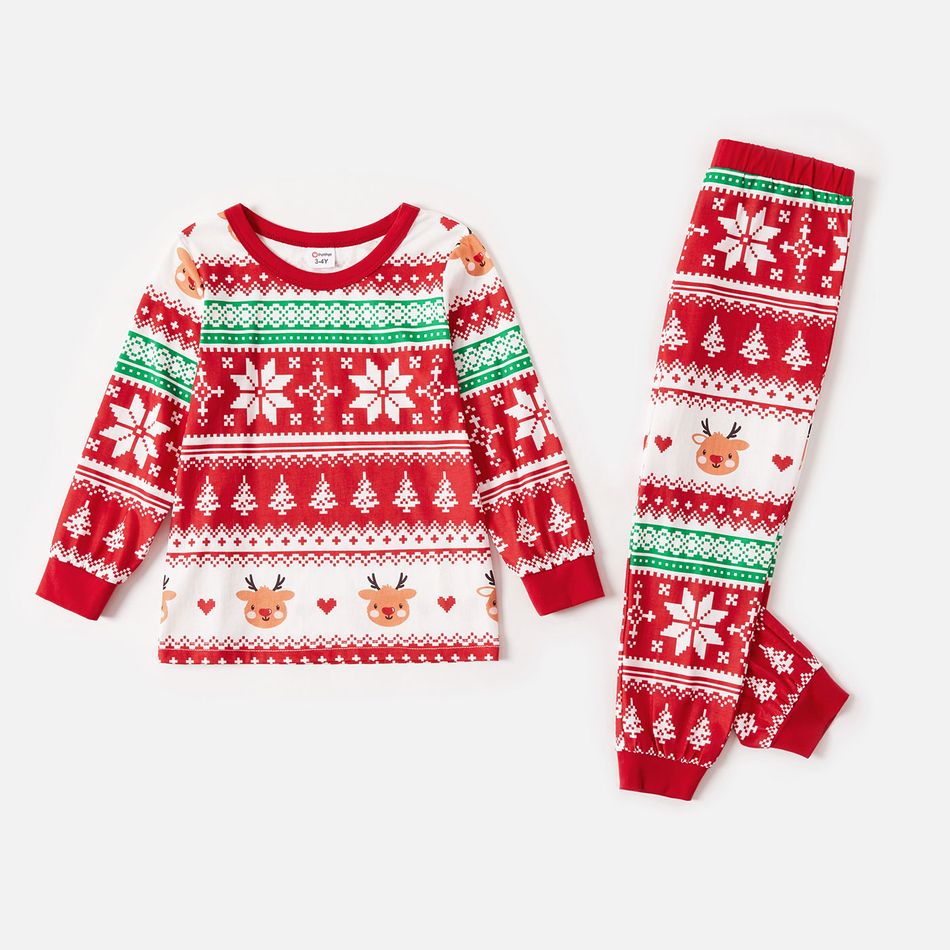 Family Matching Allover Red Christmas Snowflake Print Long-sleeve Pajamas Set(Flame Resistant) Red big image 4