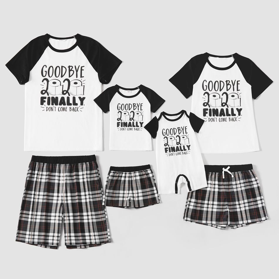 Letter and Plaid Print Family Matching Black and White Pajamas Sets Black/White