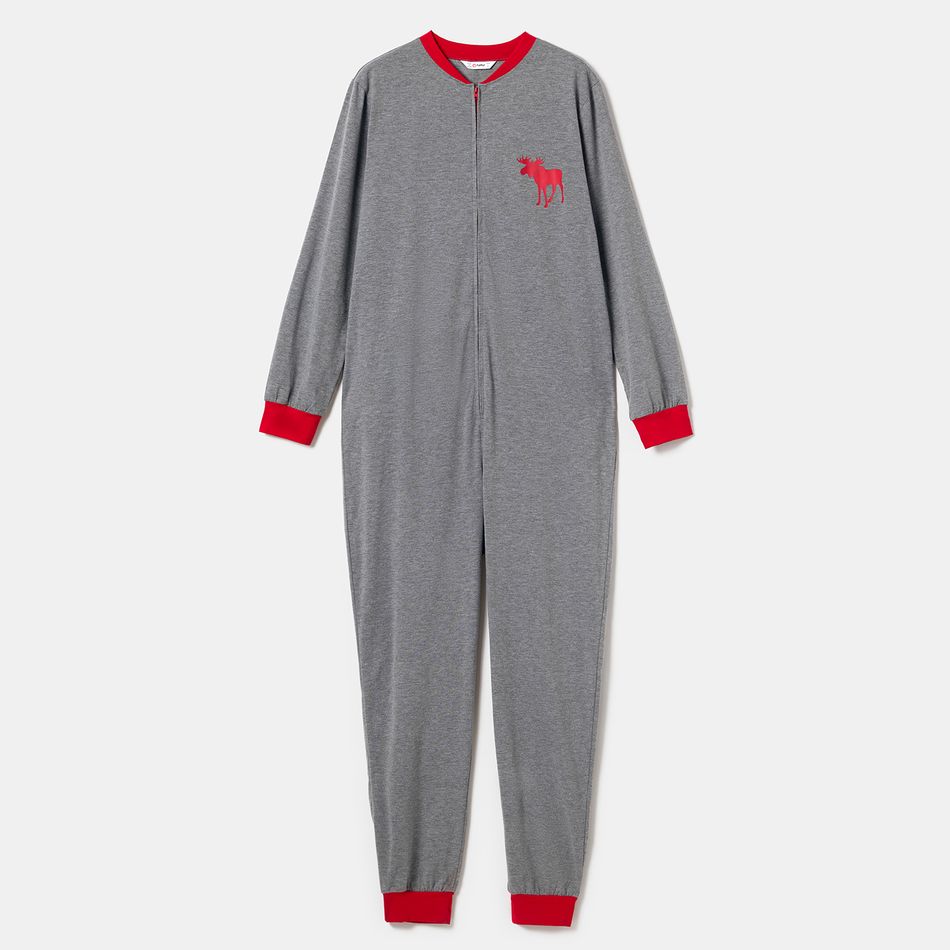Family Matching Reindeer Christmas Onesies Pajamas Sets（Flame Resistant） Grey big image 3