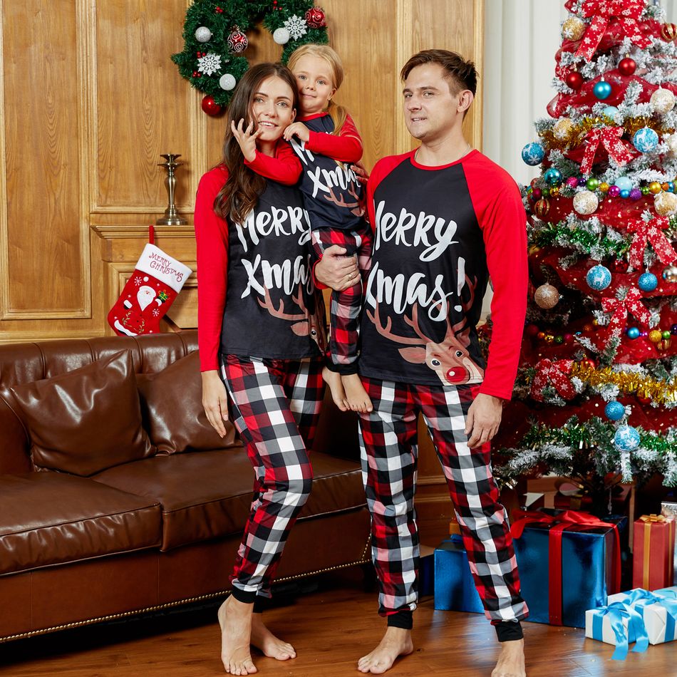 Mosaic Family Matching Reindeer Merry Christmas Pajamas Set(Flame Resistant) Black/White/Red big image 3