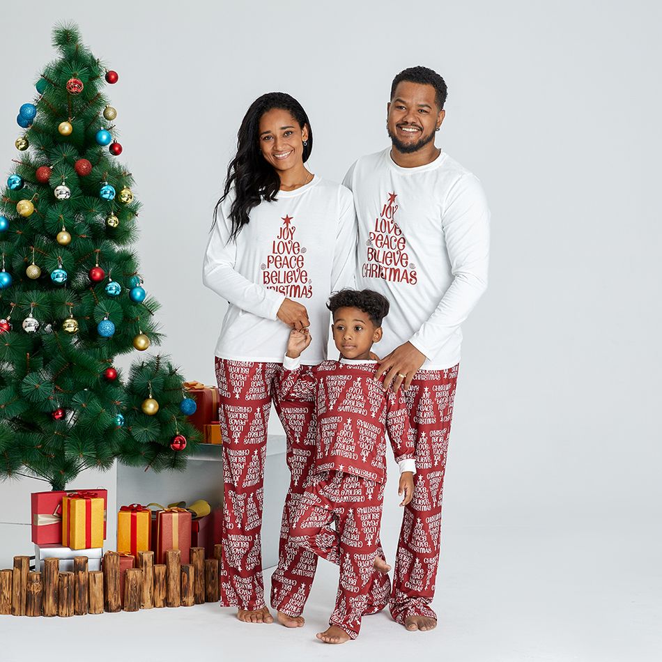 Christmas Letter Print Top and Striped Pants Pajamas Sets (Flame Resistant) White big image 9