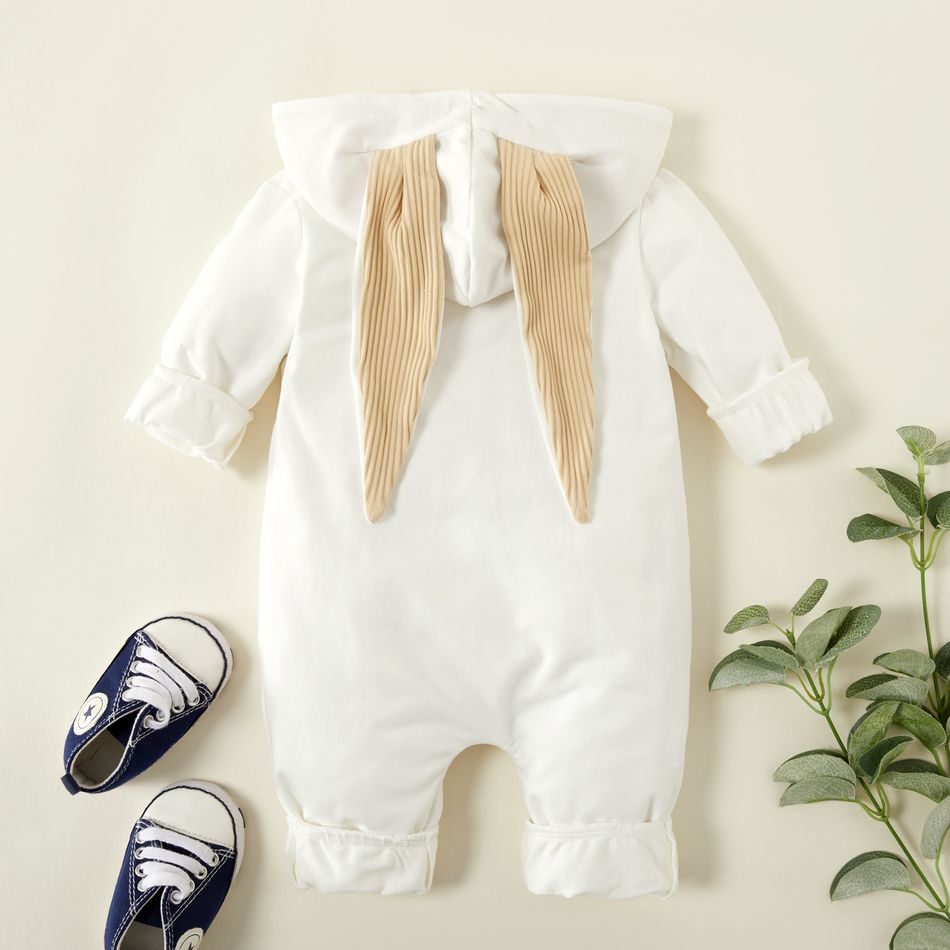 100% Cotton Color Block Hooded 3D Rabbit Ear Design Baby Jumpsuit White big image 5