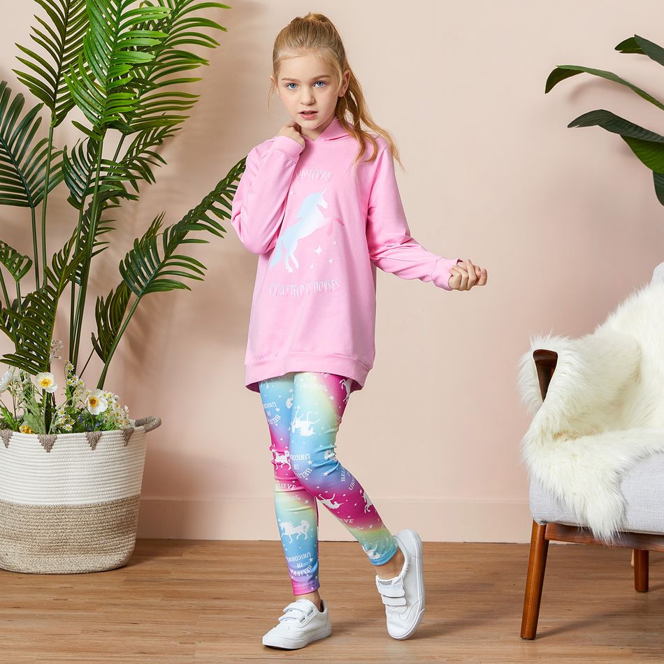 Kid Girl Unicorn Hoodie and Leggings Set Pink big image 2
