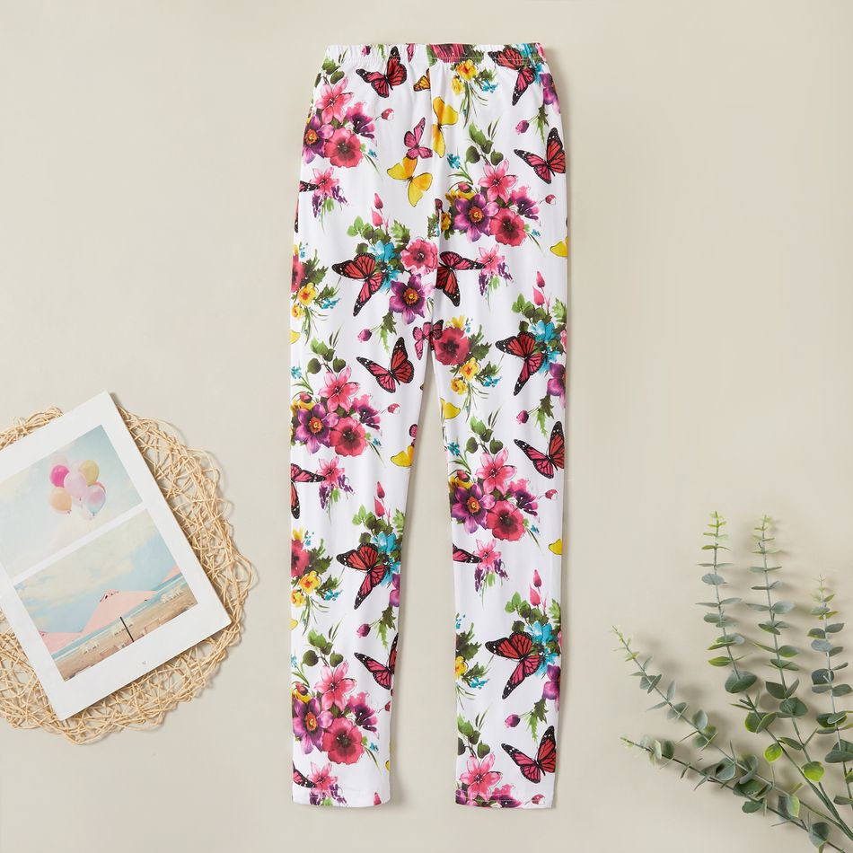 Kid Girl Print Milk Silk Floral and Butterfly Leggings White big image 3
