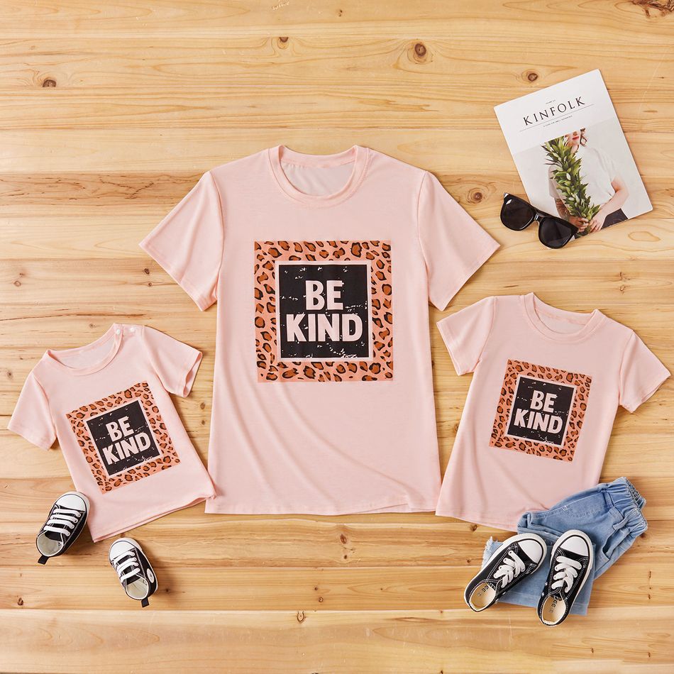 Leopard Letter Print Apricot T-shirts for Mom and Me Light Pink