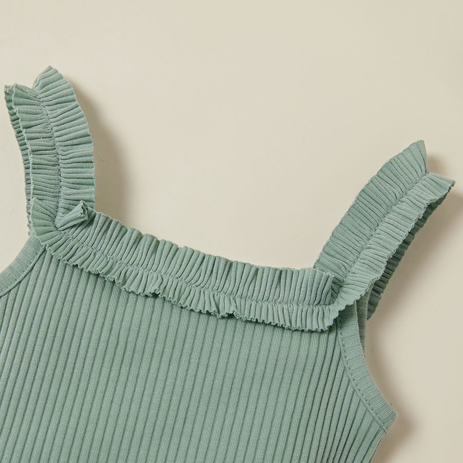 Ribbed Solid Sleeveless Baby Romper Green big image 2