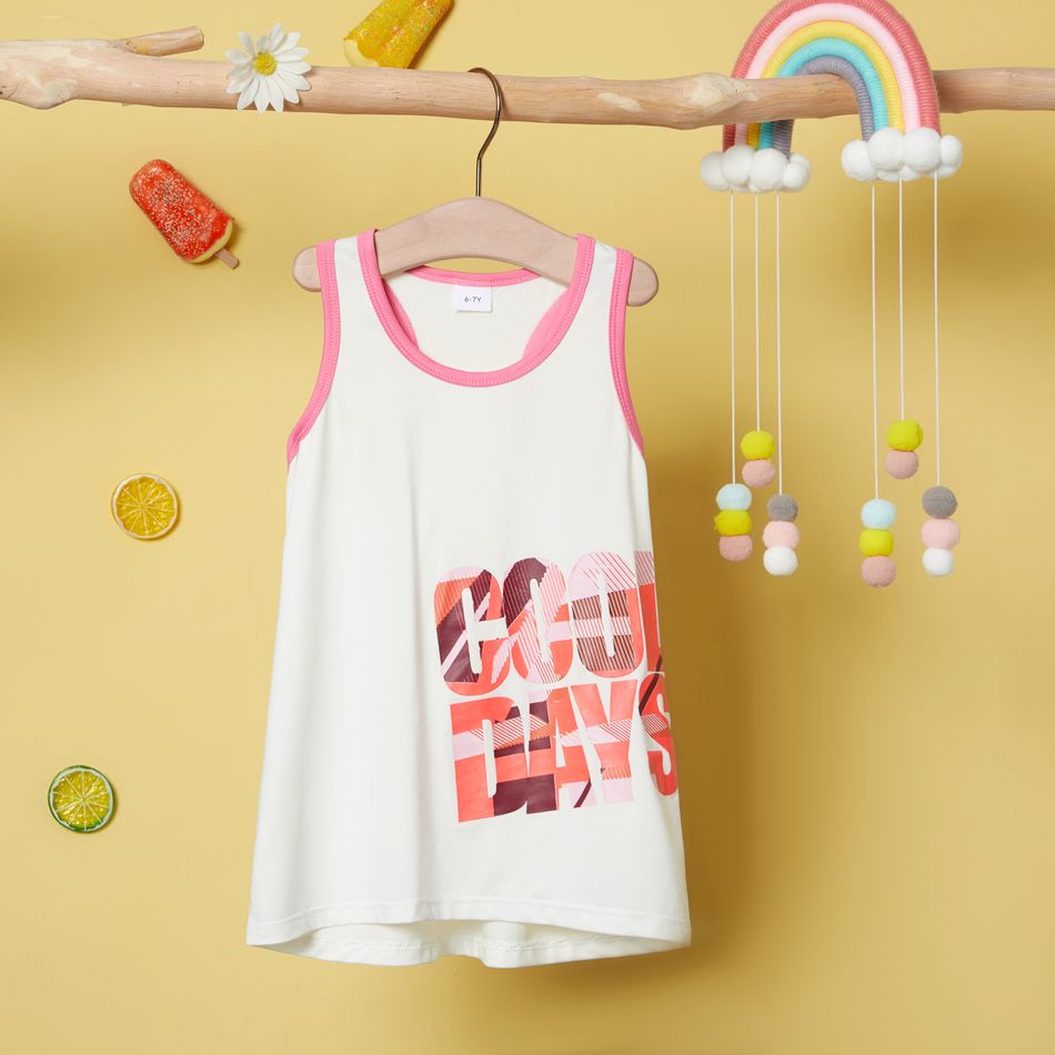 Letter Print Color Block Racerback Tank Top for Toddlers / Kids White