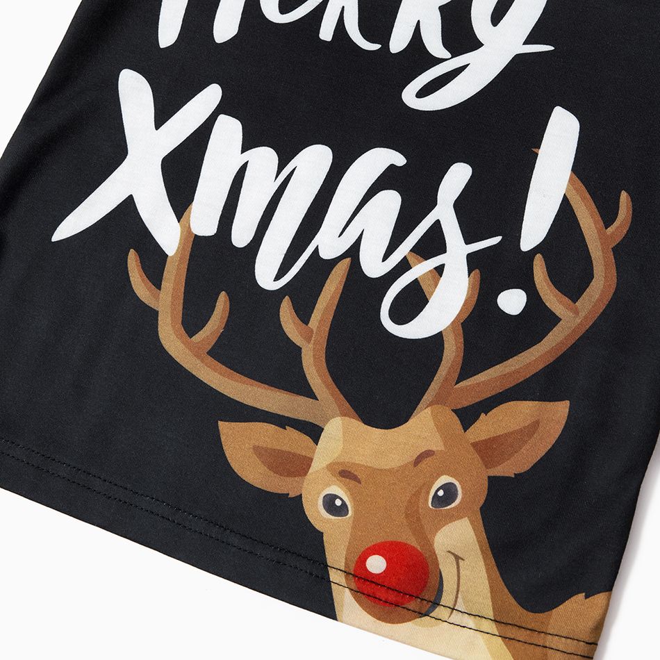 Mosaic Family Matching ' Merry Xmas ' Reindeer Print Plaid Christmas Pajamas Sets（Flame Resistant） Black big image 5