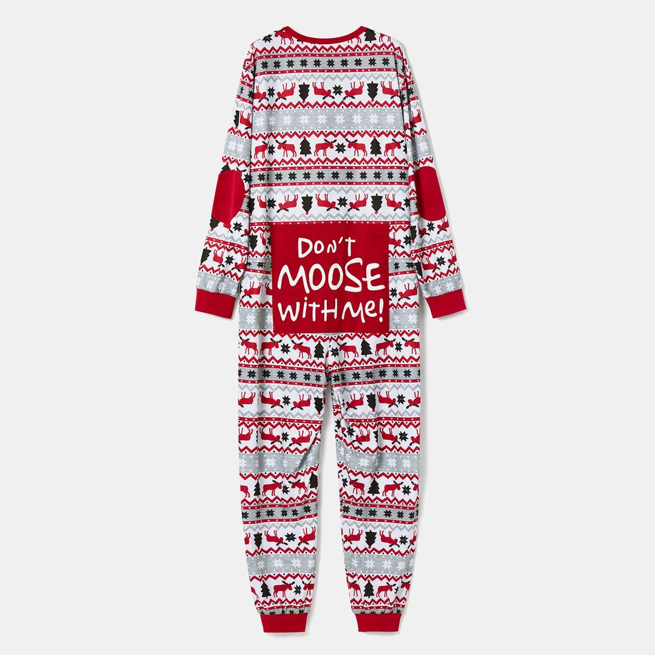 Mosaic DON'T MOOSE WITH ME Family Matching Christmas Pajamas Onesies+Hat（Flame resistant） Red big image 13