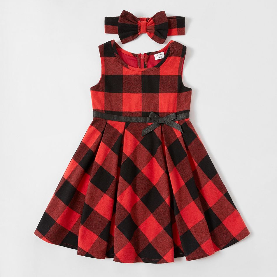 Mosaic Family Matching Cotton Christmas Sets(Bowknot Tank Dresses - Plaid Button Front Shirts- Rompers) Red big image 4