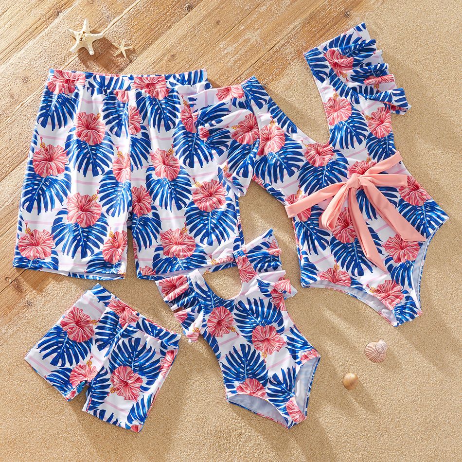 Floral Print Family Matching Swimsuits Pink