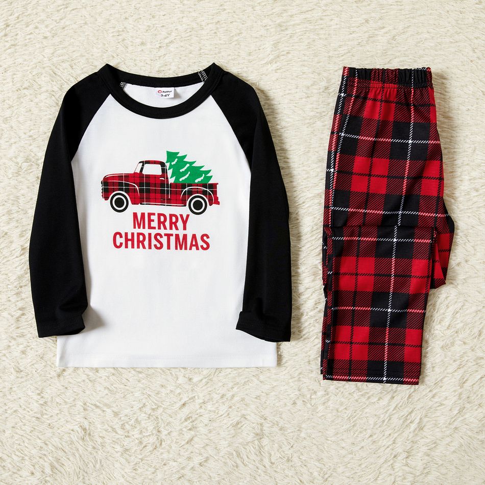 Family Matching Plaid Truck Carrying Christmas Tree Pajamas Sets (Flame Resistant) Multi-color big image 3