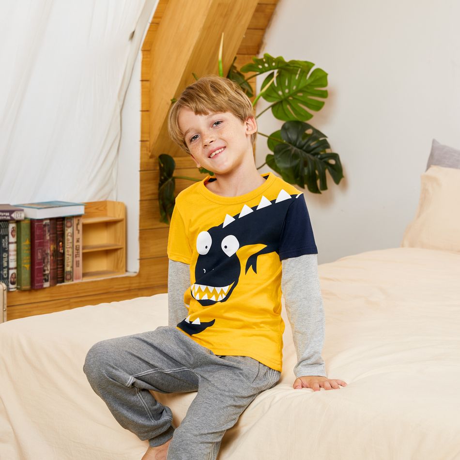 Kid Boy 100% Cotton Animal Dinosaur Print Colorblock Breathable Long-sleeve Tee Orange big image 6