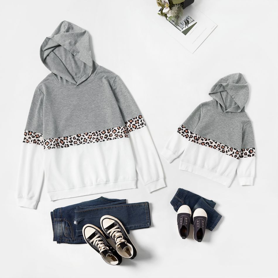 Leopard Splice Hoodies Sweatshirts for Mom and Me Color block